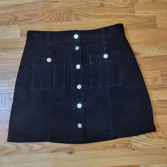 BA&SH Dora Lady Skirt Corduroy Cotton Blend Button Front Mini Black Skirt(8) - Picture 2 of 12